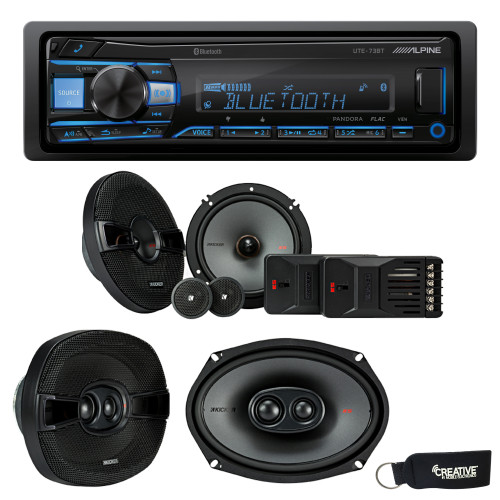 Alpine UTE-73BT Bluetooth Receiver (No CD), a Pair of 44KSS6504 6.5" Components, and 44KSC69304 6x9" Speakers