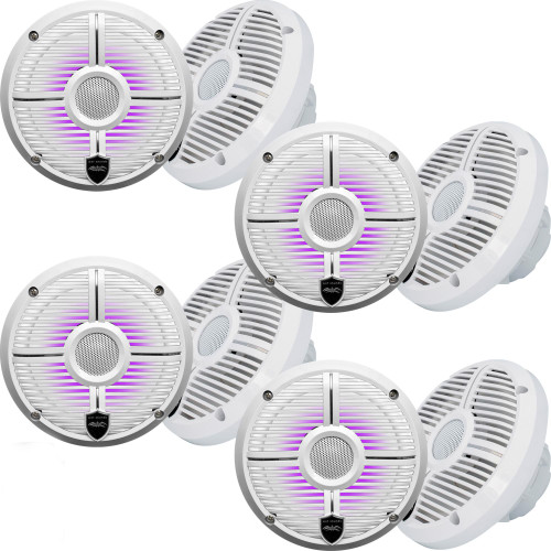 Wet Sounds - Four Pairs Of RECON 6 XW-W RGB LED Recon Series 6.5" 60-Watt RMS Coaxial Speakers With White XW Grilles