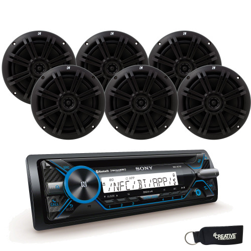 Sony MEX-M71BT Marine CD & Bluetooth Receiver Package with Kicker Black 6.5" Marine Speakers (3 Pair)