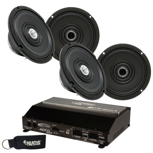 ARC Audio Moto 600.4 Amplifier and Two Pairs of Moto602-HD 6.5" Speakers Compatible With Harley Davidson Motorcycles