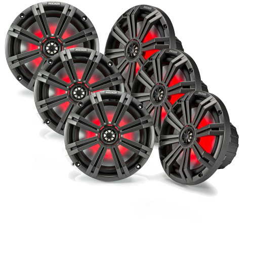 Kicker 8" Marine LED Speakers (3 Pair / 6 Speakers) – Charcoal – Boat Audio Upgrade or OEM Replacement
