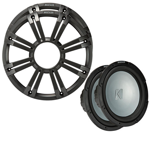 Kicker - Two 12 Inch LED  Marine Subwoofers in Charcoal, 2 Ohm Bundle 4 Ohm each