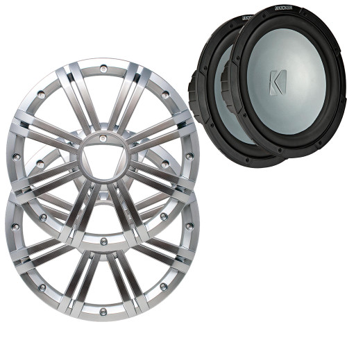 Kicker - Two 10 Inch LED Marine Subwoofers in Silver, 2 Ohm Bundle 4 Ohm each