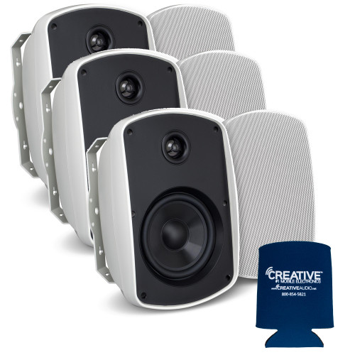 Russound 6" White Indoor Outdoor Wall Mount or Bookshelf Speaker Bundle 3 pair (6 total)