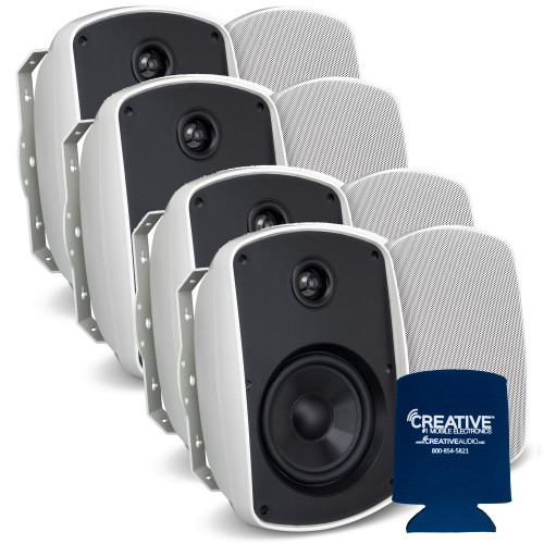 Russound 4" White Indoor Outdoor Wall Mount or Bookshelf Speaker Bundle 4 pair (8 total)