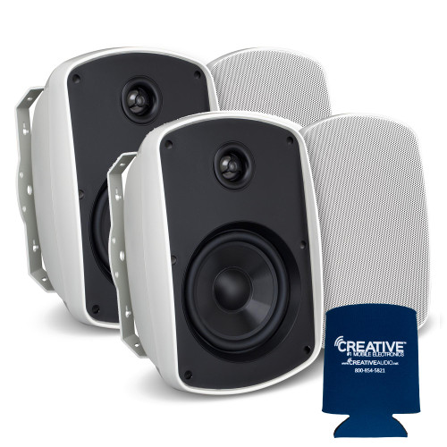 Russound 5" White Indoor Outdoor Wall Mount or Bookshelf Speaker Bundle 2 pair (4 total)