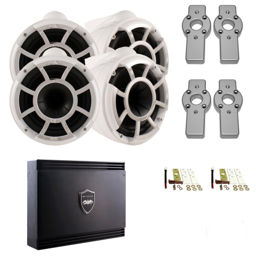 Wet Sounds for Mastercraft 2007 & Up - Two Pairs Of REV10 10" White Tower Speakers with Adapters & SDX2 Amplifier