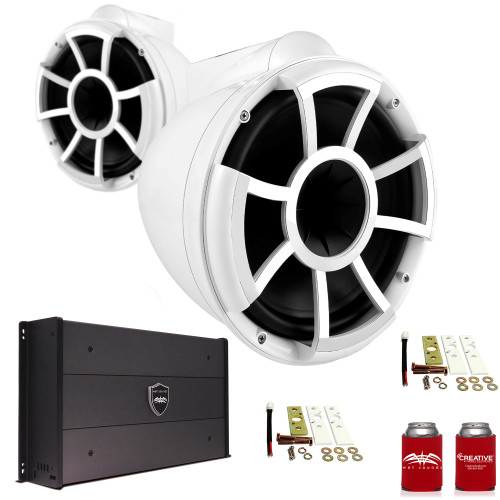Wet Sounds REV10W-X 10" White Tower Speakers with X-Mounts & SYN-DX2.3 1200 Watt Amplifier