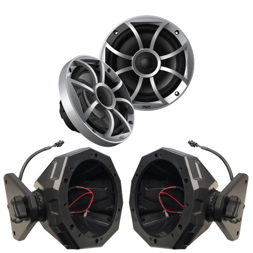 Wet Sounds 1-Pair OE-65ic-S 6.5" OEM Replacement Speakers W/ Silver Grill + SSV 17-up 4-door Wrangler 2017 AND UP JL 6.5" Pods