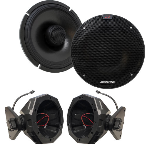 Alpine R-S65.2 6.5" R-Series Coaxial Speakers with SSV JJL-CS65U compatible with Jeep 17-up 4-door JL 6.5" Cage Pods