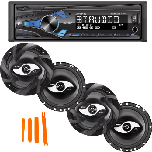 Jensen MPR2110 Single Din Mechless Receiver With Bluetooth and 2 pairs of Jensen JS265 JS-Series 6.5 speakers