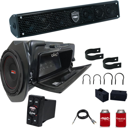 Wet Sounds STEALTH-6 SURGE Sound Bar with 1.75" Clamps and Sliders & WW-BTRS & SSV WP-RZ4GBS10-W 10" Powered Subwoofer