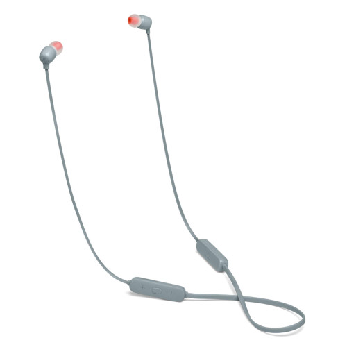 JBL Tune Gray Wireless in ear headphone with 3-button mic/remote, flat cable