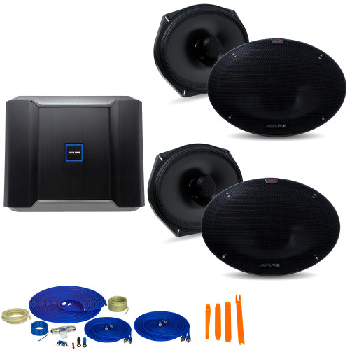 Alpine Type-R Bundle 2-Pairs R-S69.2 6x9" Coax speakers with R-A60F 600W 4-Ch Amp and Wiring