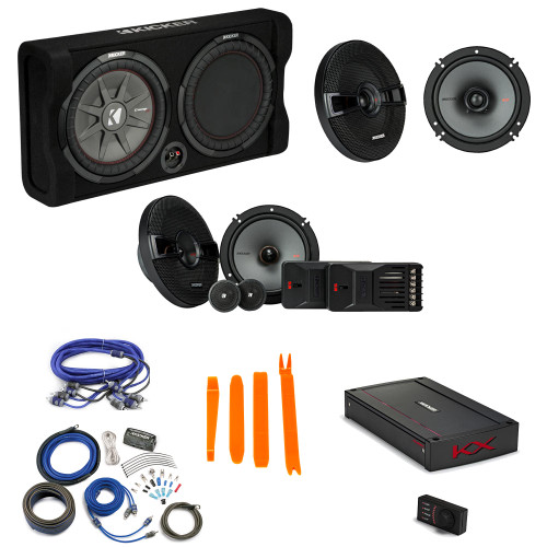 Kicker 47TRTP122 12-Inch Thin Down Firing Subwoofer, KX8005 system amp, KSS6504, KSC6504 speakers and wire kit