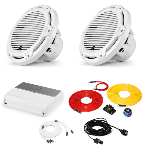 JL Audio Marine Bass Package - M600/1 Amplifier, 2 MX10IB3-CG-WH 10" Subwoofers, Marine Wire Kit, and Bass Knob