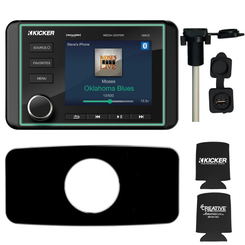 Kicker KMC5 Waterproof Radio With Stinger SEADASH3B Universal Marine 3" Radio Dash Kit - Black, And SMRAUXUSB3 Usb/Aux