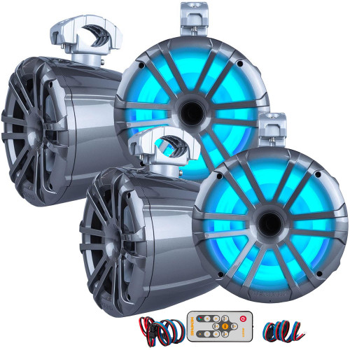 Memphis Audio LED Tower Speaker Bundle with 4 (2 pairs) MXA82TG Gunmetal 8" Compression Speakers with Swivel Mounting Clamps and LED Remote
