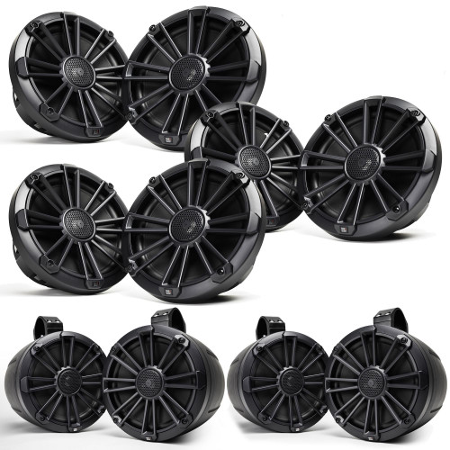 MB Quart Bundle- 3 Pair NP1-120 Premium Waterproof 8 Inch Marine Speakers with 2 Pair NPT1-120 8" Tower Speakers Premium Marine Speakers (Black Frame with Black, Silver and White Grills Included)
