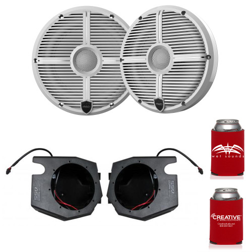 Wet Sounds RECON 6-XWW 6.5" White Grill Marine Speakers with RZ4-F65U 2014-2019 Polaris RZR Front Kick Pods