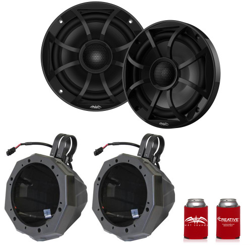 Wet Sounds RECON 6-BG 6.5" Black Grill Marine Speakers with US2-C65U-200 Black Speaker Pod with 2.00" Roll Bar Clamps
