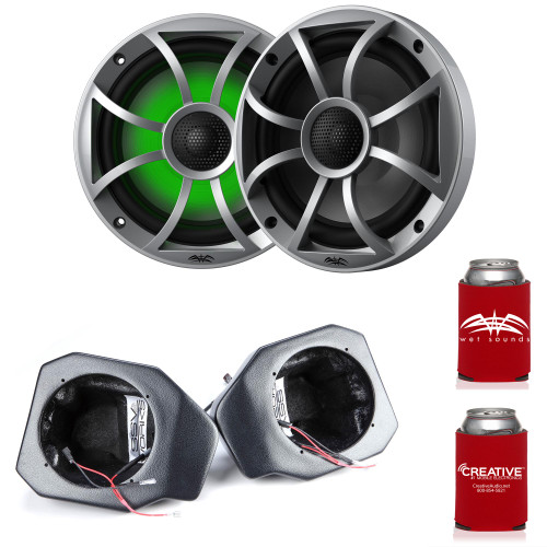 Wet Sounds RECON 6-S RGB 6.5" Silver Grill RGB Marine Speakers with RG4-F65U Ranger XP1000 2018 and up Front Speaker Pods