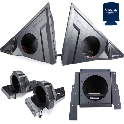 SSV Polaris Slingshot SS-F65U 6.5" Front Unloaded Speaker Pods with SS-B65U Rear 6.5" Unloaded Speaker Pods, and (1) SS-BS10U behind seat 10" Subwoofer Box Unloaded