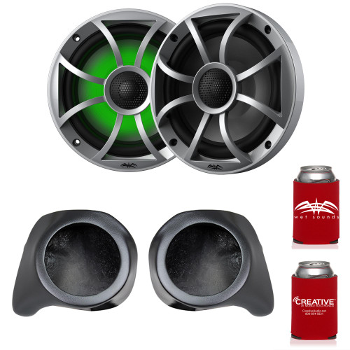 Wet Sounds RECON 6-S RGB 6.5" Silver Grill RGB Marine Speakers with YZ-F65U Front Speaker Pods Compatible With Yamaha YXZ1000R 2016+