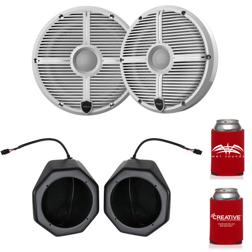 Wet Sounds RECON 6-XWW 6.5" White Grill Marine Speakers with GN-F65U Front Speaker Pods Compatible With Polaris General 2016-2018