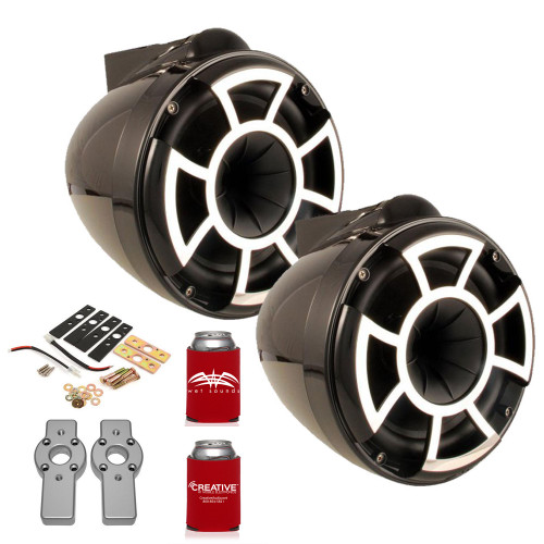 Wet Sounds REV8B-X REV Series 8" Black Wake Tower Speakers with ADPMCBracket-11 MasterCraft Adapters