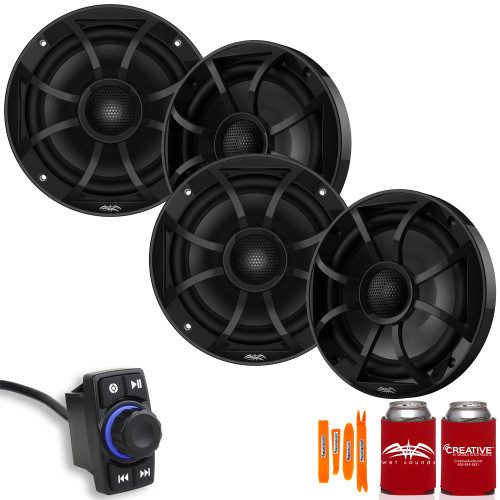 MRB2R Bluetooth Rocker Switch Audio System 200-Watt Amplifier with 2-Pair Wet Sounds RECON 6-BG 6.5" Coax Speakers (Black)