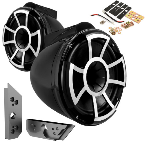 Wet Sounds REV10B-X 10" Black Tower Speakers with Malibu G5 Tower Adapters