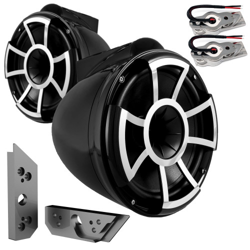 Wet Sounds REV10B-SBM 10" Swivel Black Tower Speakers with Malibu G5 Tower Adapters