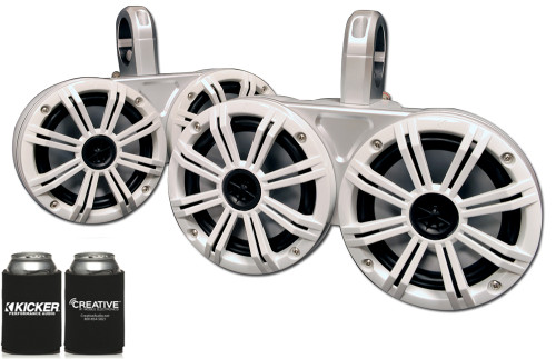 White Kicker Dual Wake Tower System with 4 Kicker 6.5" Marine Speakers