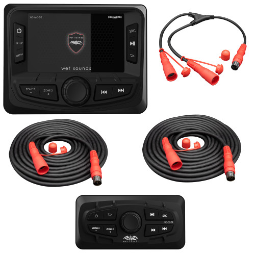 Wet Sounds WS-MC-20 2-Zone Media Center with (2) WS-G2-TR Wired Transom Remote for MC-20 (No Display)