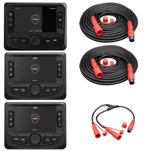 Wet Sounds WS-MC-20 2-Zone Media Center with (2) WS-G2-CTR Wired Transom Remote w/ Full Color Display for WS-MC-20