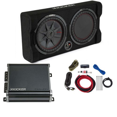 Kicker Comp RT 12" Subwoofer Enclosure Package + 46CXA4001 Amp & Wire Kit