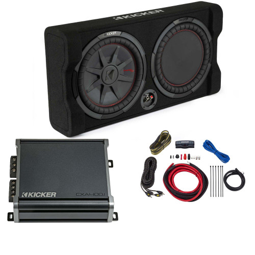 Kicker Comp RT 12 Inch Thin Down Firing Enclosure Package with 46CXA4001 Amplifier and wire kit