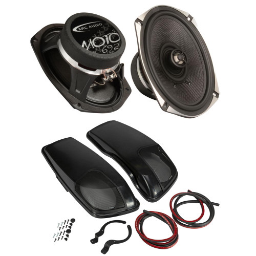 Arc Audio MOTO692 6" x 9" Motorcycle Coaxial Speakers with Kicker 46HDBL Bag Lids for Harley-Davidson 2014-and-newer
