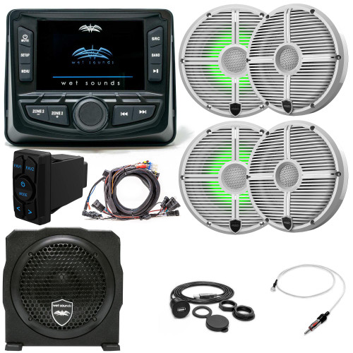 Wet Sounds Ultimate Golf Cart Audio Bundle, Radio, RGB White Grill 6.5" Speakers, Subwoofer, Wiring Kit