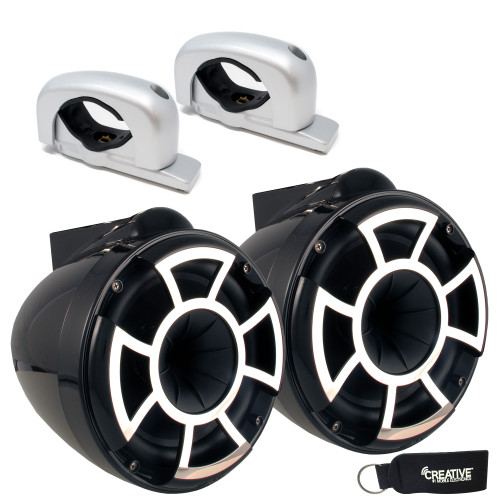 Wet Sounds REV8 8" Fixed Silver Aluminum Clamp Tower Speakers - Black (Pair) - Used Acceptable