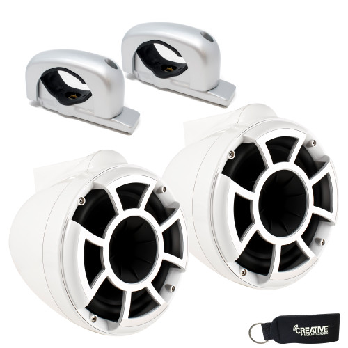 Wet Sounds REV8 8" Fixed Silver Aluminum Clamp Tower Speakers - White (Pair) - Used Very Good