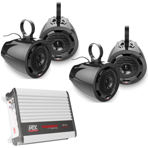 MTX 2 WET65T 6.5" 75W RMS 4Ω Tower Coaxial Speaker Pairs & WET75.2 Thunder Marine 100W x 2 @ 2Ω Amplifier