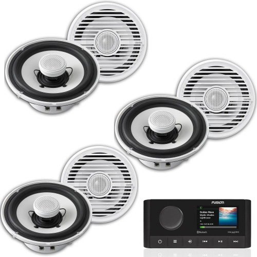 Fusion MS-RA210 Marine Receiver with Clarion 6.5 Inch Speakers CMG1622R 3 Pair (6 Speakers)