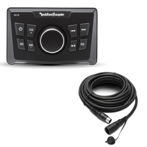 Rockford Fosgate 1 PMX-0R Ultra-Compact Wired Remote and 1 PMX16C 16 Ft Extension Cable For PMX-1R & PMX-0R