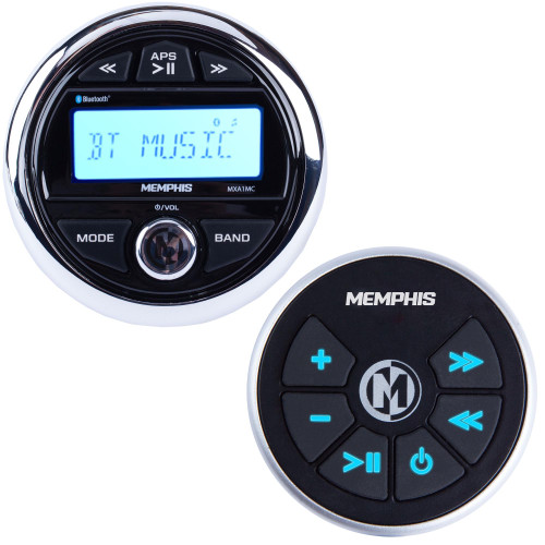 Memphis Audio - MXA1MCR Gauge Style BlueTooth Marine Media and 1 MXA1MC 25' Wired Marine Remote
