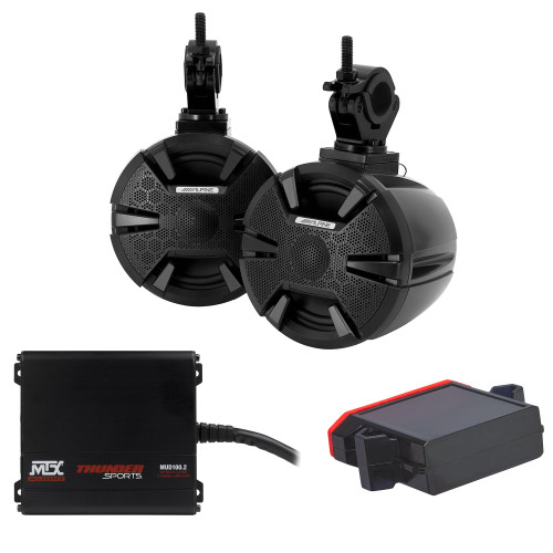 Alpine SPV-65-SXS 6.5" Powersports Cage Mount Speaker Pods with MTX MUD100-2 Amplifier and XL-BTR1 Bluetooth Receiver