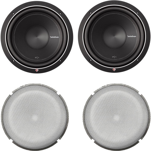 Rockford Fosgate 2 P1S2-10 Punch P1 10" 2-Ohm Subwoofers and 2 P1G-10 Stamped Grille Insert