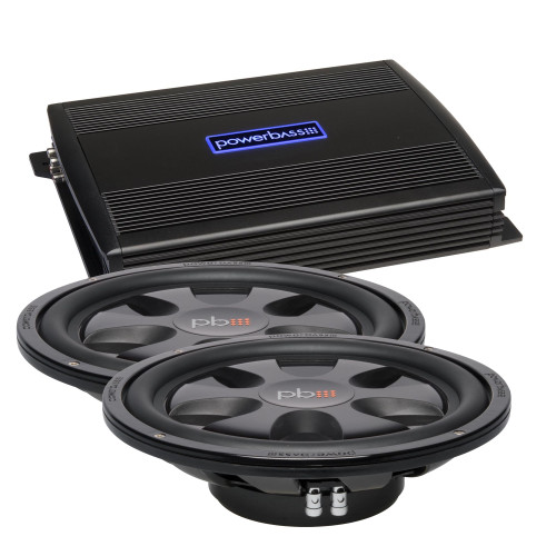 PowerBass Two S-12TD Dual 4-Ohm Shallow 12" Subwoofers With A ASA3-600.1D Amplifier