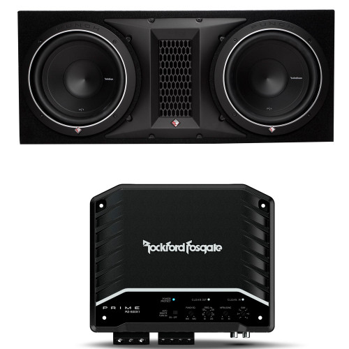 Rockford Fosgate P1-2X12 Punch Series Dual 12" Loaded Enclosure with a R2-500X1 Prime Series Mono Amplifier